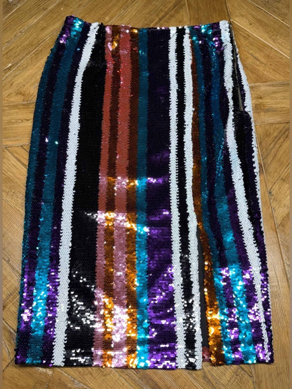 Gracia Multi-Color Sequin Striped Pencil Skirt - Vibrant Glam - Size Large - Picture 3 of 15
